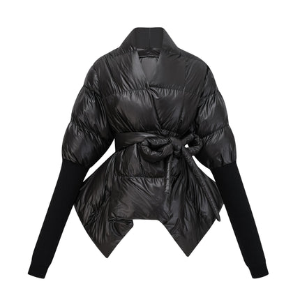 Everleigh Black Padded Jacket with Knit Trim and Asymmetric Hem