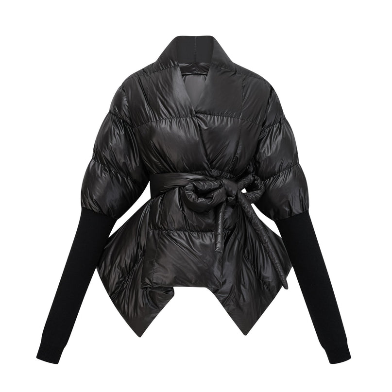 Everleigh Black Padded Jacket with Knit Trim and Asymmetric Hem