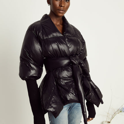 Everleigh Black Padded Jacket with Knit Trim