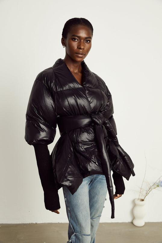 Everleigh Black Padded Jacket with Knit Trim