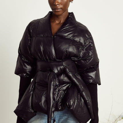 Everleigh Black Padded Jacket with Knit Trim