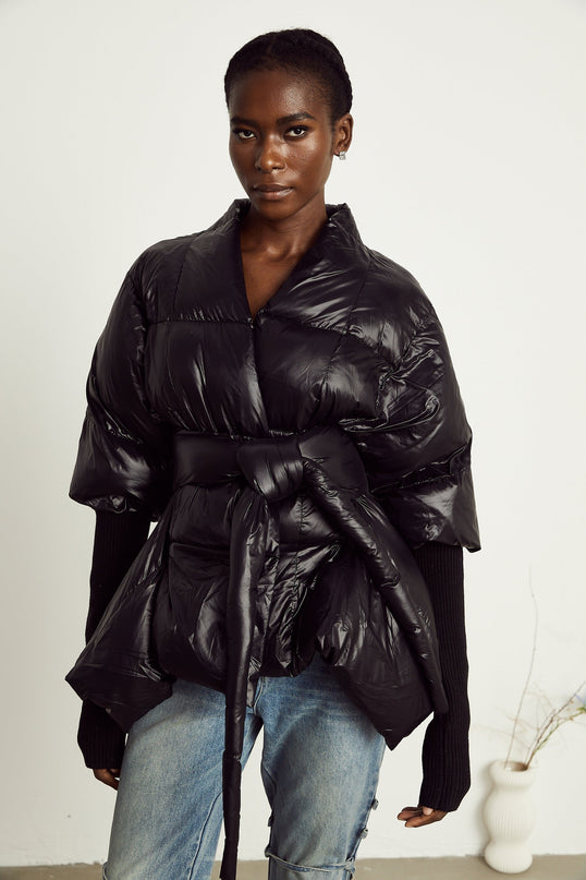 Everleigh Black Padded Jacket with Knit Trim