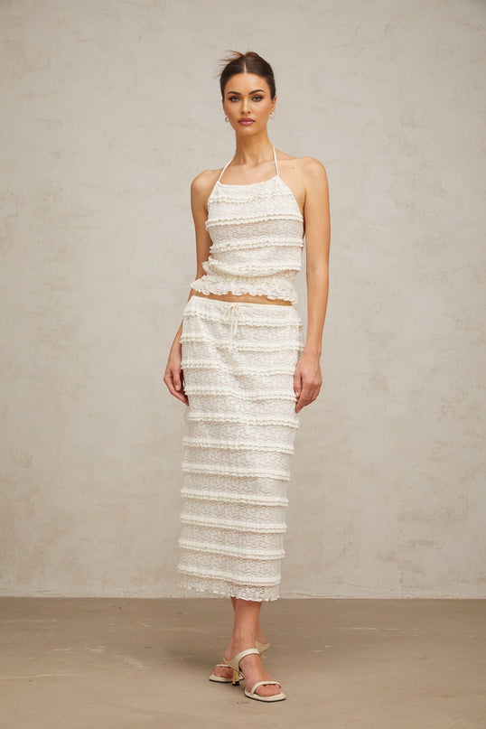 Everleigh Off White Lace Skirt Top Set Terylene Fiber Wedding Special Occasion