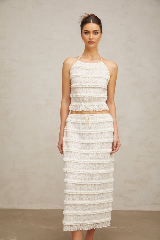 Everleigh Off White Lace Skirt Top Set