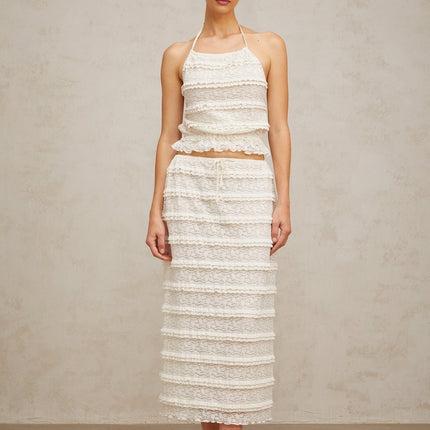 Everleigh Off White Lace Skirt Top Set