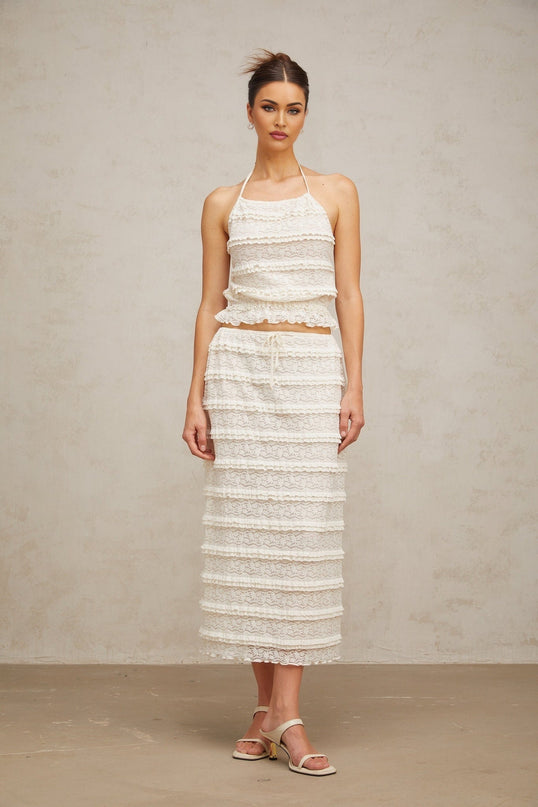 Everleigh Off White Lace Skirt Top Set