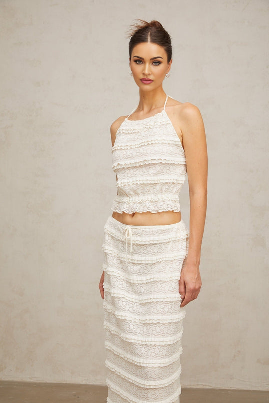 Everleigh Off White Lace Skirt Top Set