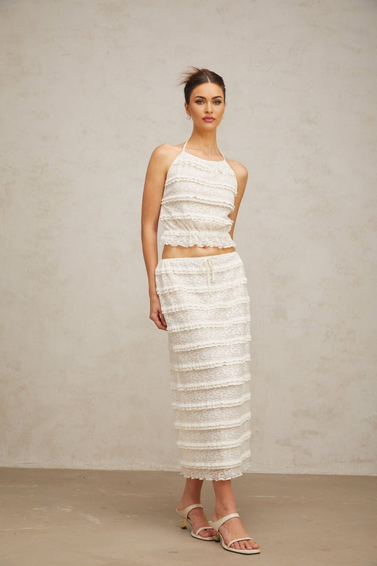 Everleigh Off White Lace Skirt Top Set