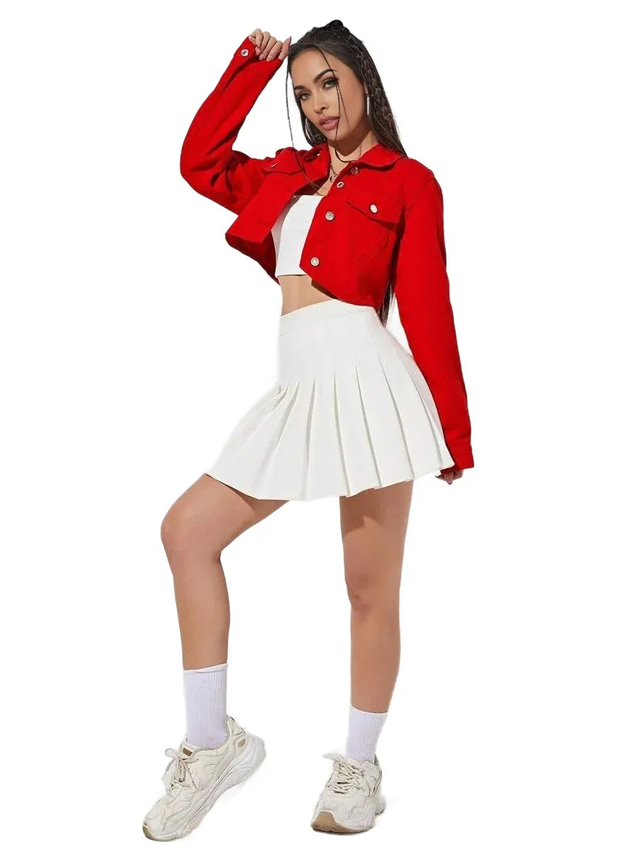 EZwear Flap Pocket Crop Denim Jacket