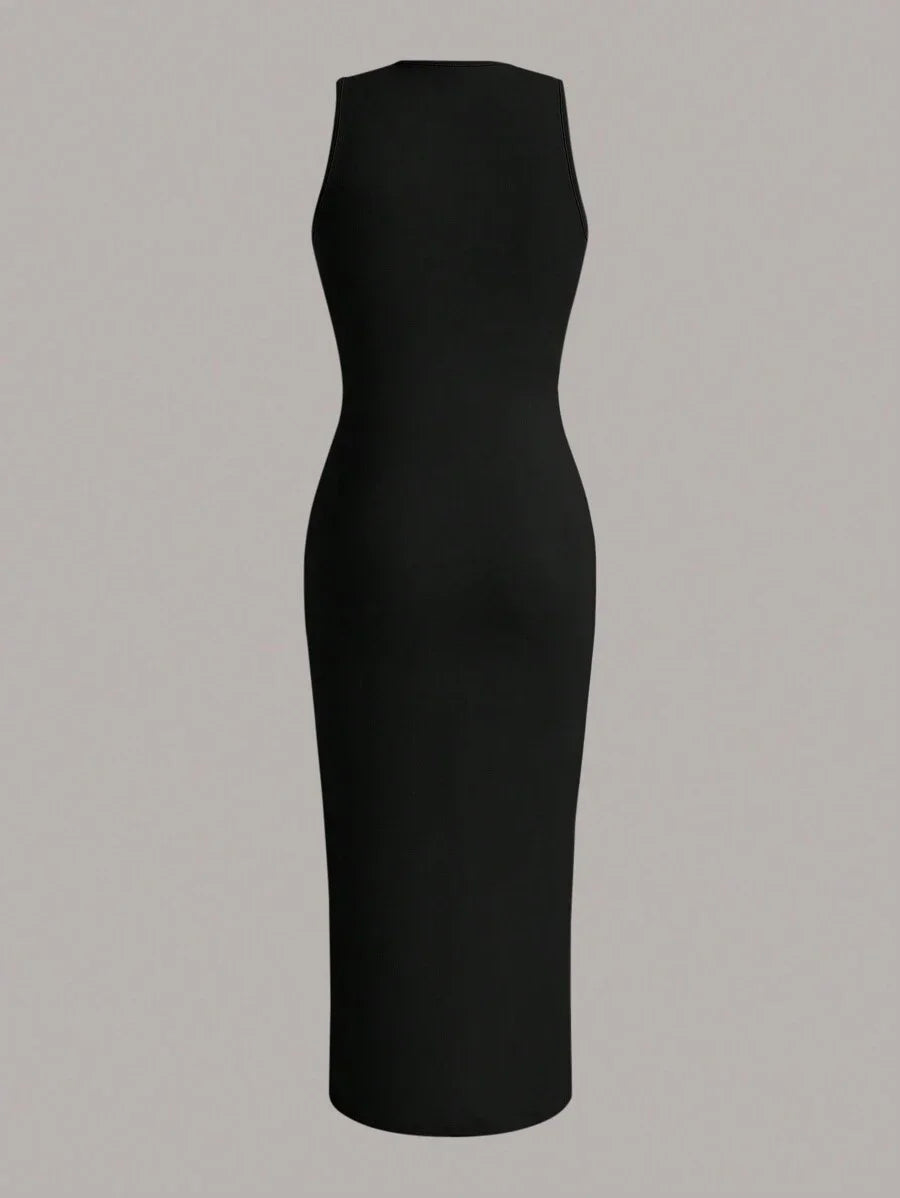 EZwear Solid Ruched Waist Tank DressSummer Dresses Spring Clothes