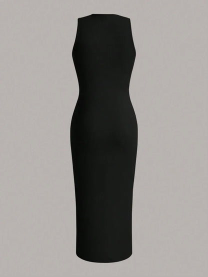 EZwear Solid Ruched Waist Tank DressSummer Dresses Spring Clothes