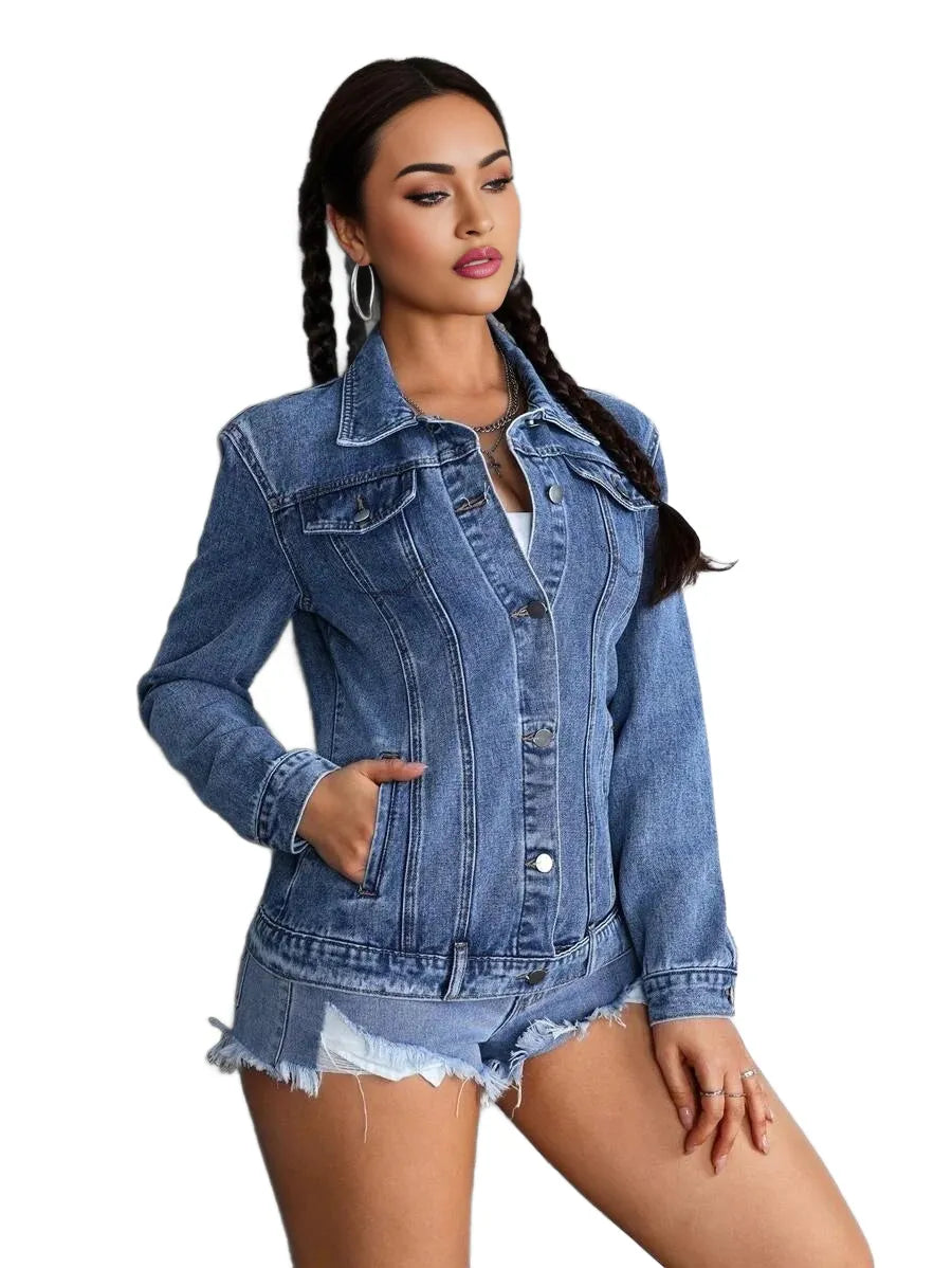 EZwear Womens Casual Denim Jacket Minimalist Fashion Everyday Wear