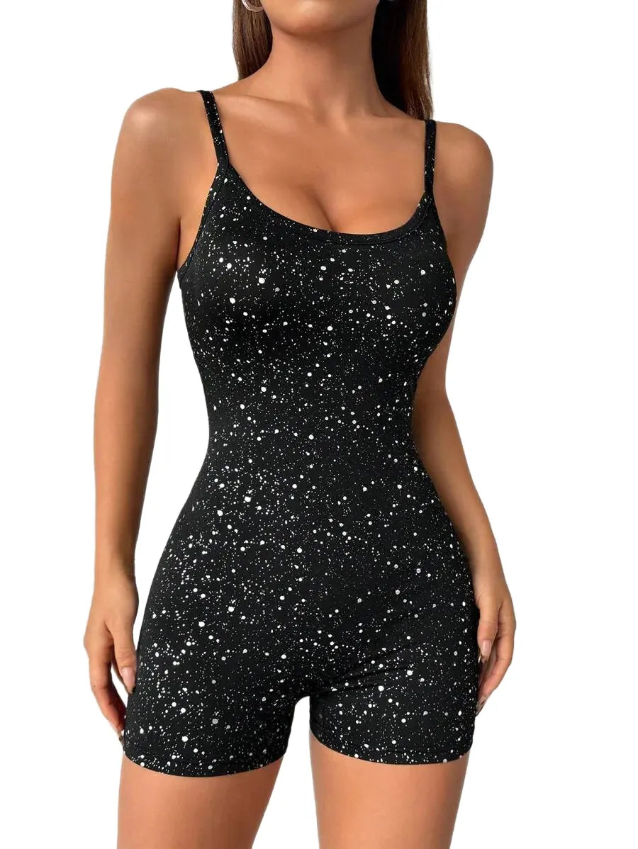 EZwear Womens Glittery Tight Jumpsuit Unitard With Spaghetti Straps