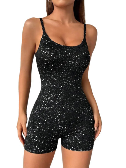 EZwear Womens Glittery Tight Jumpsuit Unitard With Spaghetti Straps