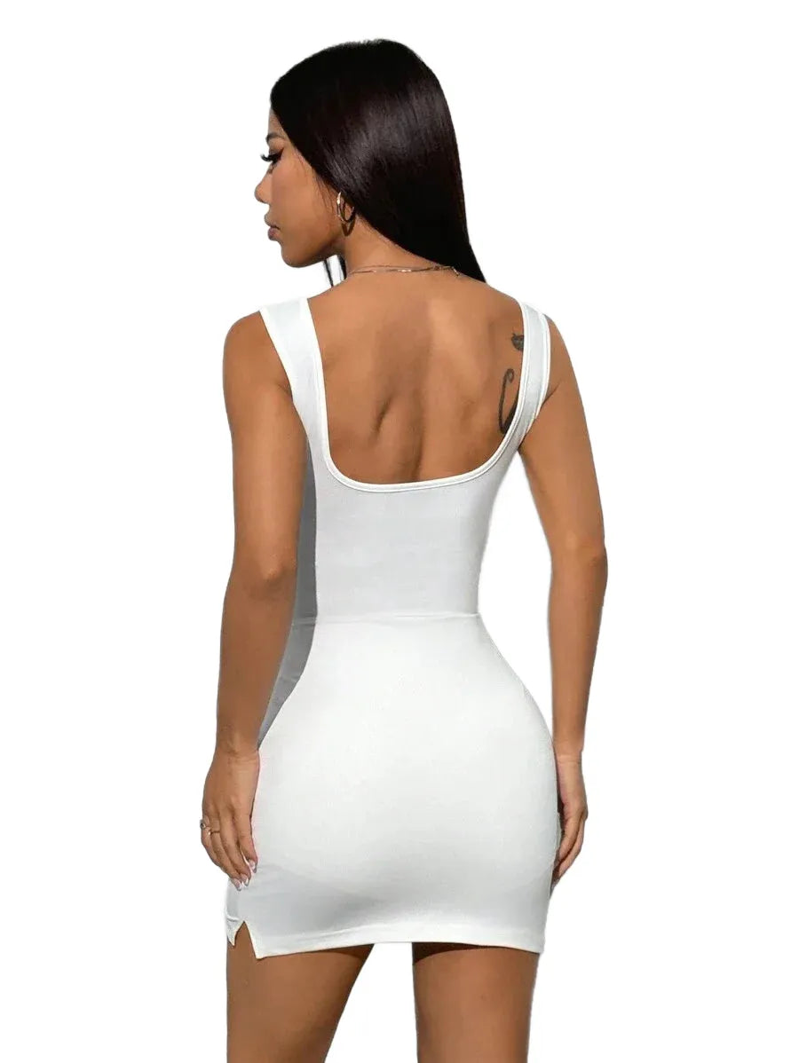 EZwear Womens New Round Neck Solid White Fitted Jumpsuit
