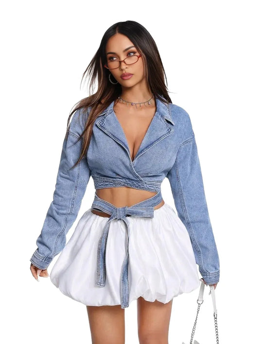 EZwear Womens Plain Lapel Collar Long Sleeve Tie Casual Jacket Daily Wear