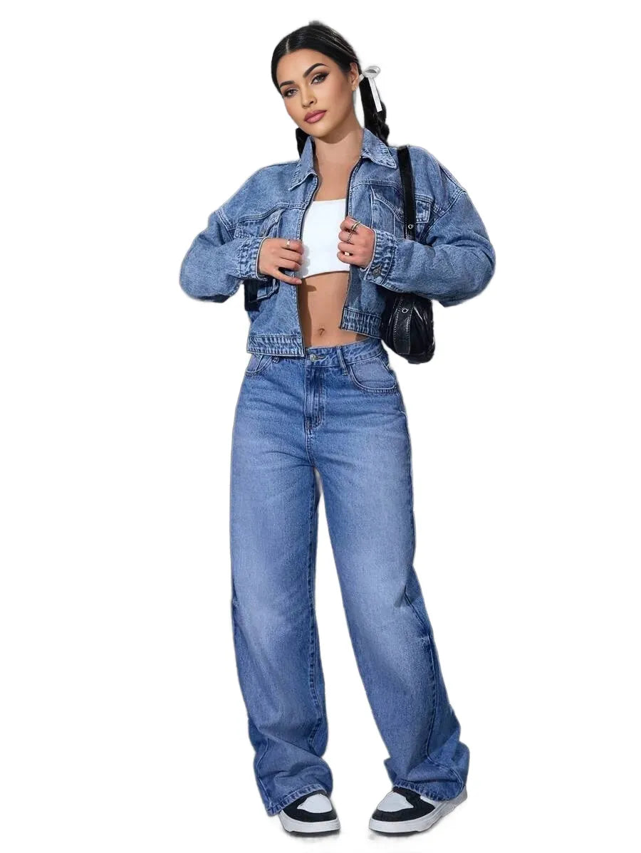 EZwear Womens SpringFall Drop Shoulder Long Sleeve Utility Pocket Casual Denim Jacket