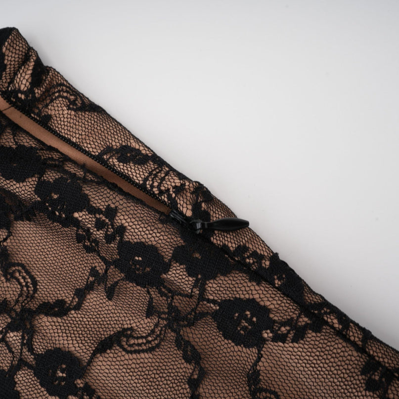 Fabiana Black Floral Lace Midi Dress with Bow Accent V-neckline and Spaghetti Straps