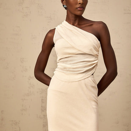 Fabiana Neutrals Top Skirt Set elegant stretch design godet mermaid hem midi length