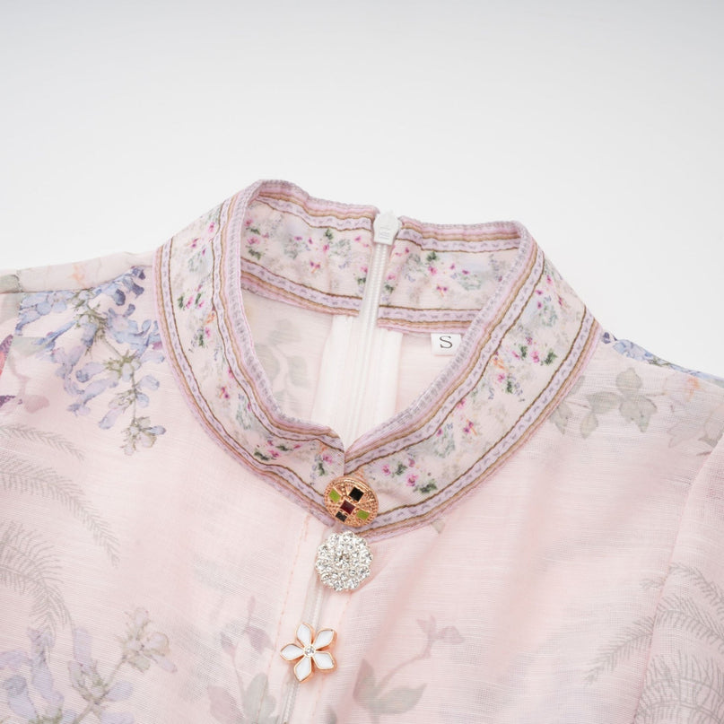 Fabienne lightpink floralprint mini dress