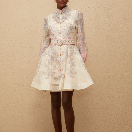 Fabienne Neutral Floral Print Mini Dress