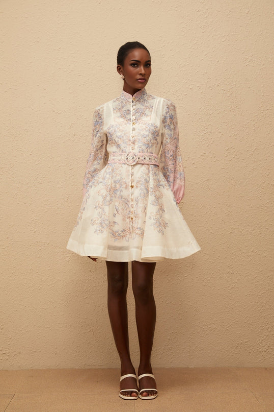 Fabienne Neutral Floral Print Mini Dress