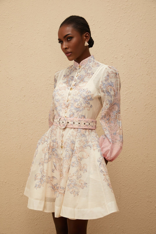 Fabienne Neutral Floral Print Mini Dress