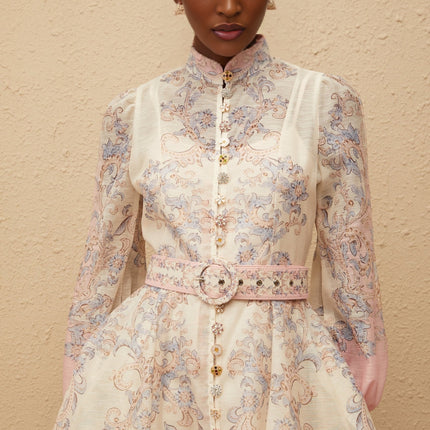 Fabienne Neutral Floral Print Mini Dress