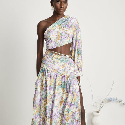 Fabienne oneshoulder floralprint midi dress