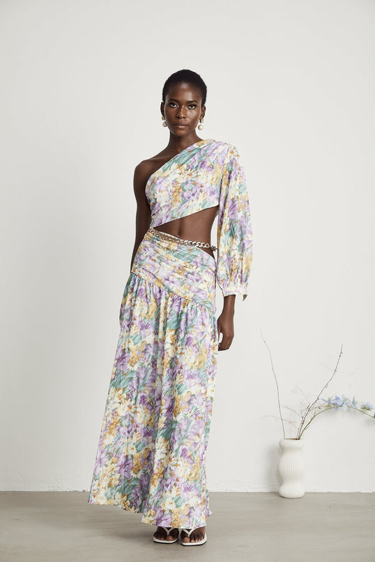 Fabienne oneshoulder floralprint midi dress