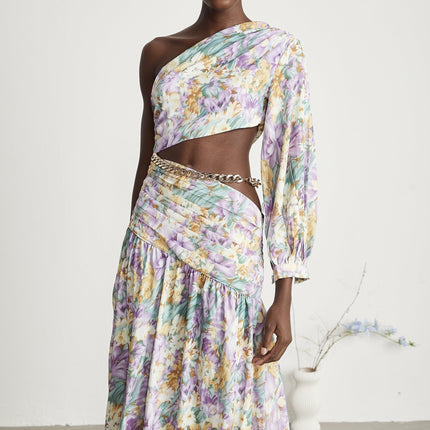 Fabienne oneshoulder floralprint midi dress