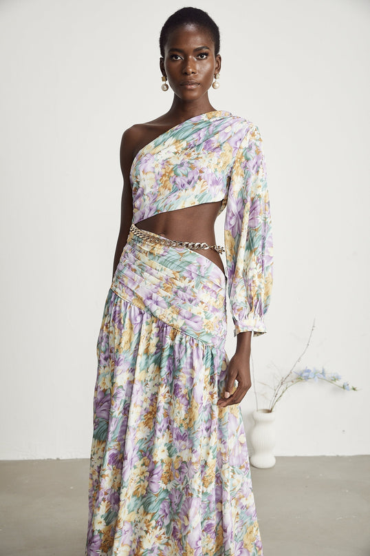 Fabienne oneshoulder floralprint midi dress