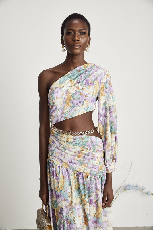 Fabienne oneshoulder floralprint midi dress