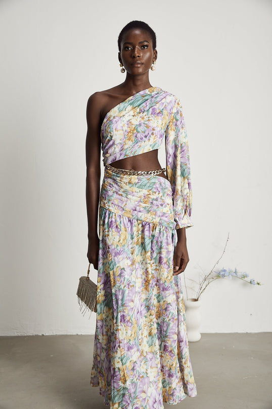 Fabienne oneshoulder floralprint midi dress