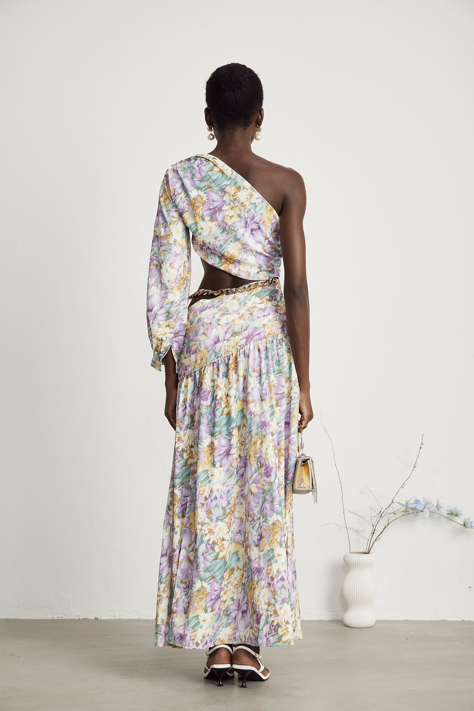 Fabienne oneshoulder floralprint midi dress