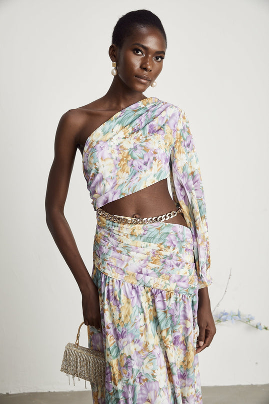 Fabienne oneshoulder floralprint midi dress