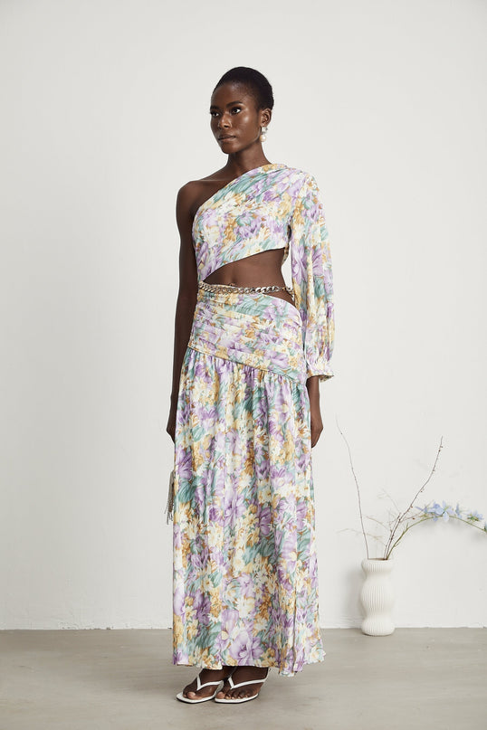 Fabienne oneshoulder floralprint midi dress