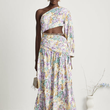 Fabienne oneshoulder floralprint midi dress