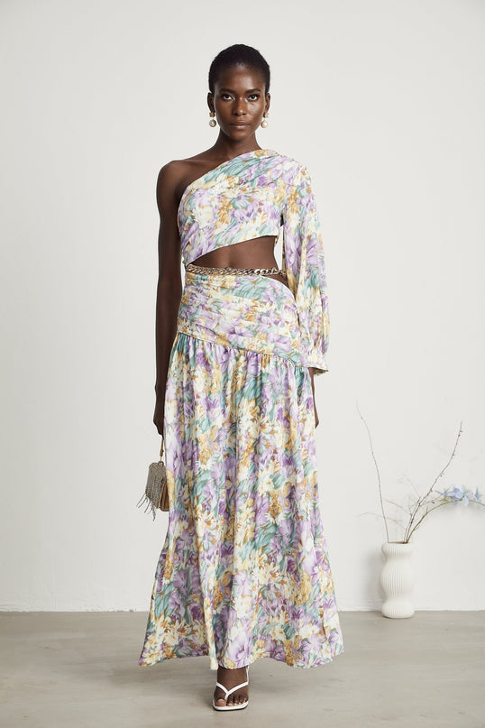 Fabienne oneshoulder floralprint midi dress