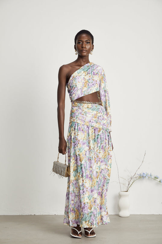 Fabienne oneshoulder floralprint midi dress