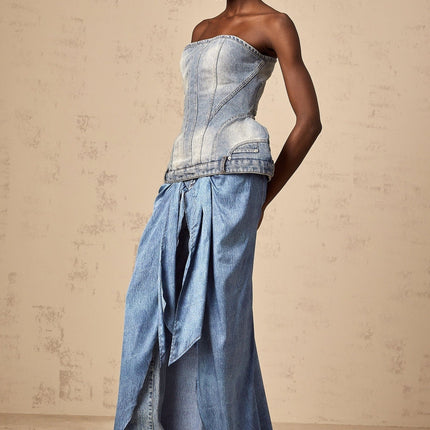 Fabiola Blue Denim Sleeveless Off-the-Shoulder Top