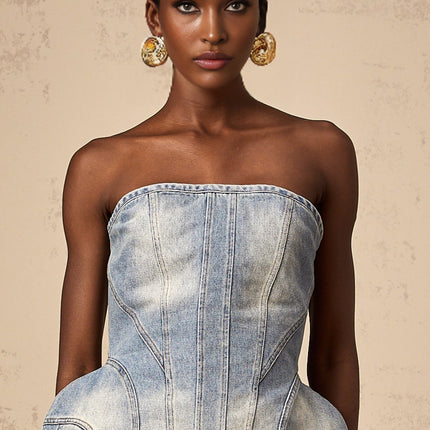 Fabiola Blue Denim Sleeveless Off-the-Shoulder Top