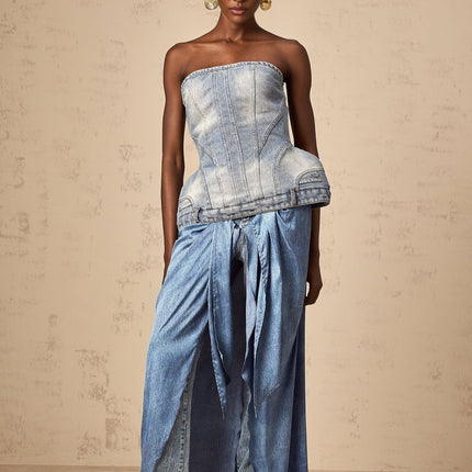 Fabiola Blue Denim Sleeveless Off-the-Shoulder Top