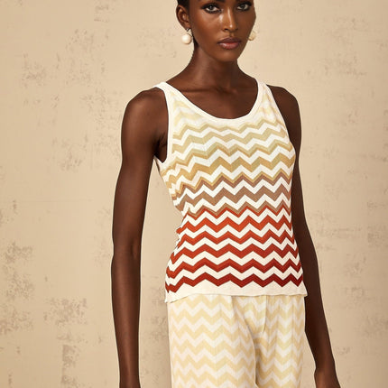 Fabiola Chevron Knit Yellow Top Trousers Set