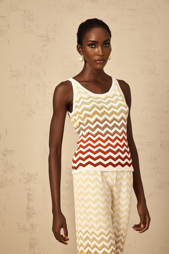 Fabiola Chevron Knit Yellow Top Trousers Set