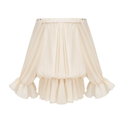 Fabiola Mini Dress Neutrals Chiffon Lace-Up Off-The-Shoulder Long-Sleeve Flared-Hem Double-Layer Terylene Special-Occasion