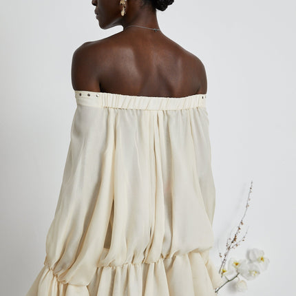 Fabiola Neutrals Chiffon Lace-Up Mini Dress