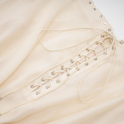 Fabiola Neutrals Chiffon Lace-Up Mini Dress