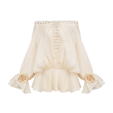 Fabiola Neutrals Chiffon Lace-Up Mini Dress