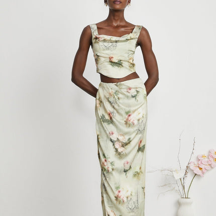 Fabiola Neutrals Floral Print Sleeveless Midi Dress